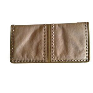 Brighton "Pretty Tough" Gold Leather Wallet  Studded Pewter Charm 7” x 3.5”